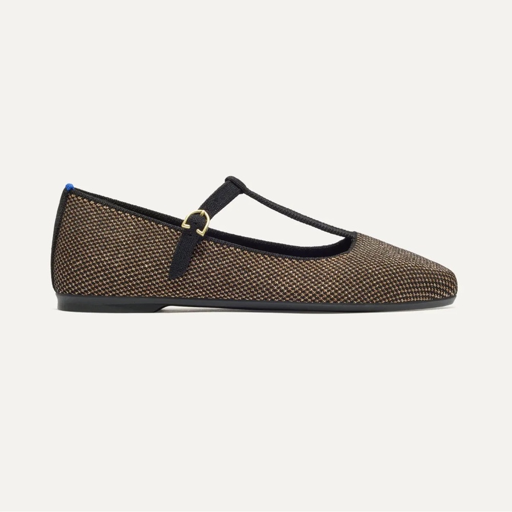 Rothy's T-Strap Mary Jane Flats Bronze Black Metallic Knit Women's Size 9 - Picture 3 of 10